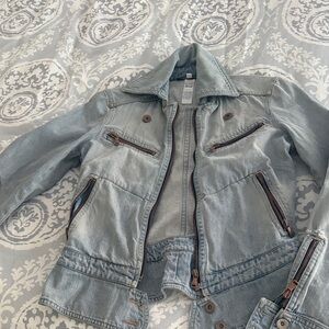 D&G Light Blue Denim Jean Jacket with Brown Zippers